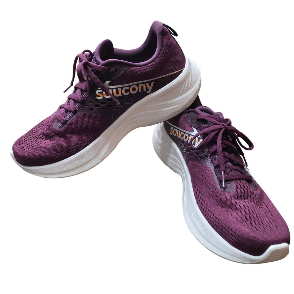 NO INSOLES Saucony Ride 17 running shoe in Plum/White women's 9 - Picture 4 of 8